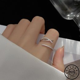 Cluster Rings 100% 925 Sterling Silver Minimalist Zircon Geometric Open Finger Ring Adjustable Statement Knuckle Party Jewellery For Women1