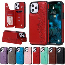 Shockproof Phone Cases for iPhone 13 12 11 Pro X XR XS Max 7 8 Plus 6 Cats Embossing Dual Buckle PU Leather Kickstand Protective Case with Cards Slots