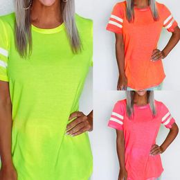 Solid Women Clothes Sexy Slim Fit Round Collar Summer T-Shirt Short Sleeve Top Fluorescent Green Solid Female T Shirts Tees
