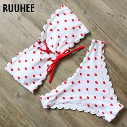 RUUHEE Bikini Swimsuit Swimwear Women Push Up Bathing Suit Bandeau Solid Bikini Set Female Beachwear With Pad Swim suit T200708