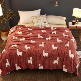 Blanket Svetanya Cartoon Alpaca Animals Brown Soft Print Thin Summer Throws Blankets Flannel Fleece Plaids Microfiber Bedsheet 201128