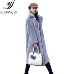 Winter Fashion New High Quality Rabbit Velvet Long Female Loose Thick Warm Mink Fur Teddy Coat H0171 201215
