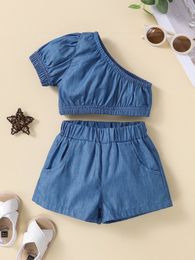 Baby One Shoulder Puff Sleeve Top & Shorts SHE