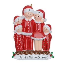 Free Personalization - Pyjama Family of 5 Ornament Personalised Christmas Tree Decoration Christmas Creative Gift Y201020