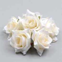 200PCS DIY Artificial White Rose Silk Flowers Head For Home Wedding Party Decoration Wreath Gift Box Scrapbooking Fake Flowers LJ201127