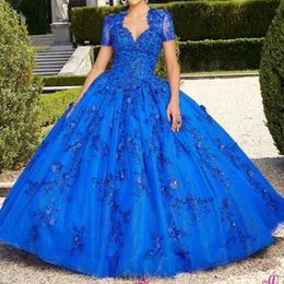 Royal Blue Quinceanera Dresses With Jacket Lace Applique Sweet 16 Dress Prom Party Wear vestidos de quinceanera