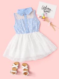 Toddler Girls Polka Dot Mesh Panel Dress SHE