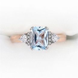 925 Sterling Silver Wedding Rings Gemstone Blue Topaz Rose Gold Plated For Women Luxury Elegant Fine Jewellery Unusual Accessories 220210