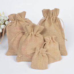 Natural jute Drawstring party gift bags cute design Gift real natural linen package bags Gift Pouch sack Burlap cloth bags