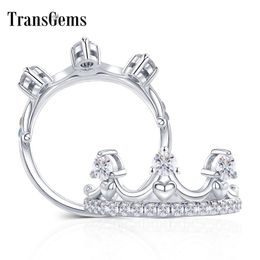 Transgems Solid 14K 585 White Gold F Color Crown Shaped Engagement Ring Wedding Band Anniversary GIfts For Women Fine Jewelry Y200620