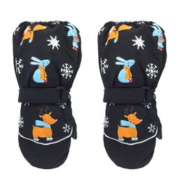 Partihandel-1 Par Vinter Varm glidande Vattentäta Kids Vitens Cartoon Print Ski Gloves