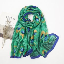 Scarves Luxury Ethnic Hijab Scarf Women Cotton Shawl Long Printed Green Peacock Animal Pattern Muslim Wraps Foulard Bandana