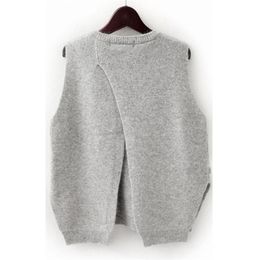 New Autumn And Winter Cashmere Sweater Women 'S Knitted Vest Vest Sling Round Neck Loose Sleeveless Short Wool 201211