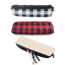Sublimation Blank Pencil Bags Neoprene Pencil Case Red Plaid Makeup Bag Long Cosmetic Bag Office Storage Bag 3 Designs YG960