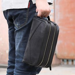 toiletry pouch men UK - Cosmetic Bags & Cases Men Bag Genuine Leather Fashion Makeup Travel Toiletry Case Hand-held Make Up For Male Organizer Zipper Pouch