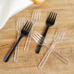 Transparent Plastic Fork Dessert Cake Fruit Forks Restaurant Disposable Tableware Household For Party Flatware Kitchens Tool BH6025 TYJ