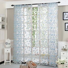 Curtain & Drapes 1 PCS Vines Leaves Tulle Door Window Net Curtains Slot Top Plain Floral For Screen Windows1