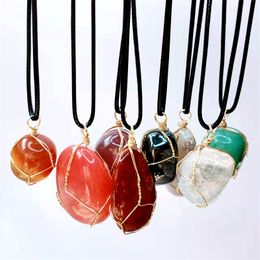 Irregular Crystal Stone Handmade Pendant Necklaces With Rope Chain For Women Men Party Club Decor Jewellery