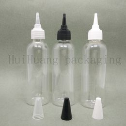 100pcs 100ml clear empty plastic bottles with pointed mouth top cap, 3.5oz FDA DIY PET food containers screw cap