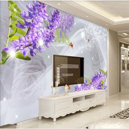 Dream silk lavender beautiful purple flower wallpapers TV background wall 3d stereoscopic wallpaper