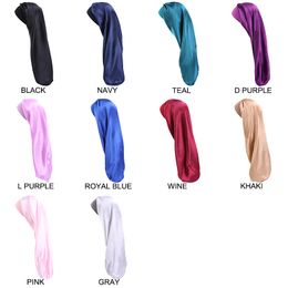 Hair Bonnet Silk Designer Satin Long Bonnet Luxury 10 Colors For Women With Wide Elastic Band