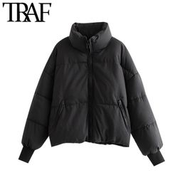 TRAF Women Fashion Oversized Thick Warm Parkas Coat Vintage Long Sleeve Pockets Drawstring Female Outerwear Chic Tops 201017