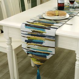 Fudiya Fashion Modern Table Runner Colorful Nylon Runner Table Cloth With Tassels Cutwork Embroidered Table Runner 201120