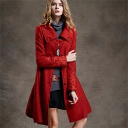 ARTKA Women's Autumn Coat Brand Wool Coat Women Red Long Coat Female Vintage Embroidery Women's Winter Jacket FA10240Q 201218