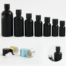 Shiny black Boston Round Travel Empty Essential oil e Liquid Herbal Glass Bottle with Aluminum Cap Plug 10 15 20 30 50 100 ml