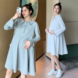 6026# Maternity Clothes Spring Autumn Cotton Long Sleeve Loose Stylish Dress for Pregnant Women Mom Dress LJ201125