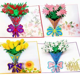 2022 new 4-Packed pop up cards happy birthday decorations Gardenia, Rose, Lily, Sunflower Gift Cards Greeting Cards for Congratulation