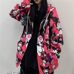 HOUZHOU Kuromi Sweatshirt Autumn Fashion Women Kawaii Anime Hoodie Vintage Long Sleeve Cute Pullover Women Black Pink Ladies Top 201216