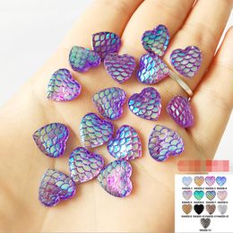 Craft Tools 12mm peach heart fish scale resin patchs mobile phone shell accessories ear stud accessorie shiny Mermaid 13 Colours