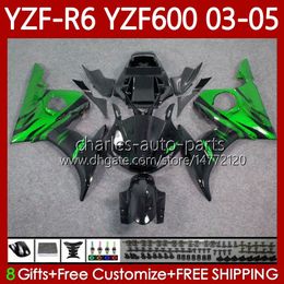 Motorcycle Bodys For YAMAHA YZF-R6 YZF R 6 600 CC YZF-600 03-05 Bodywork 95No.50 YZF R6 600CC Cowling YZFR6 03 04 05 YZF600 2003 2004 2005 OEM Fairing Kit green flames