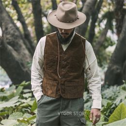 Bronson Outdoor Corduroy Hunting Vest 1940s Vintage Inspired Men Field Waistcoat 201214