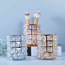 European-style Light Luxury Crystal Pen Barrel Eyebrow Pencil Beauty Makeup Makeup Brush Container Desktop Storage Finishing Tools Home Candlestick Ornaments