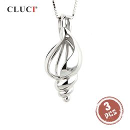 CLUCI Argento 925 Shell donne pendenti con ciondoli in argento sterling 925 conchiglia collana gabbia gioielli ciondolo medaglione di perle LJ201016