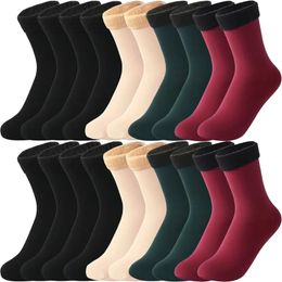 10 Pairs Winter Thermal Socks Ladie Men Thick Warm Soft Cashmere Wool Snow Black Khaki Velvet Boots Floor 211221