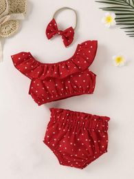 Baby Confetti Heart Print Ruffle Trim Top & Shorts With Headband SHE