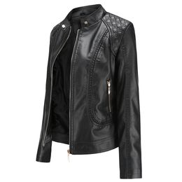 Women's' Faux PU Leather Jackets Autumn Winter Long Sleeve Casual Artificial Synthetic Ladies Elegance Zipper Motorcycle Coat 201028