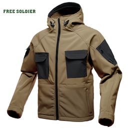 FREE SOLDIER tactical waterproof soft shell hiking jacket hairy male military fans warm autumn and winter coat large size 201116