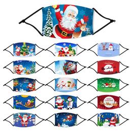 Xmas Washable Mask Cartoon Printed Fashion Face Christmas Masks Anti Dust Snowflake Mouth Ice Silk Cover Reusable with Pm2.5 Filters