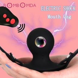 Electric Shock Mouth Gag Vibrators For Women Ball BDSM Bondage Restraints Oral Open Plug sexy Toy for Accessories