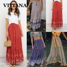 VITIANA Women Long Skirts For Womens Summer 2020 Female Print Floral Casual A-Line Beach Skirt Woman Elegant Beautiful Skirts T200712