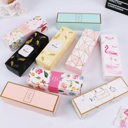 21.5*7*5cm Flamingo Marble Thank You Bronzing Long Snowflake Pastry Packaging Gift Box 80g Egg Yolk Pastry Baking Biscuit Macaron Paper Pack