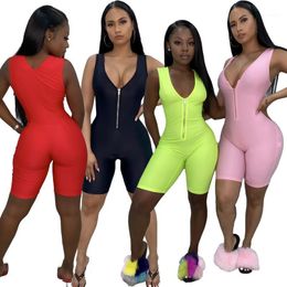 Women's Jumpsuits & Rompers Women Sleeveless Solid Playsuit 2021 Skinny V Neck Fashion Club Party Streetwear Body Outfits Summer Romper Plus