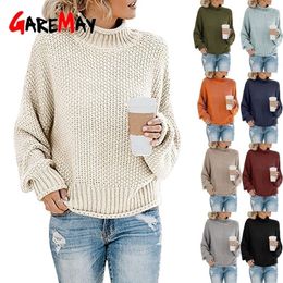 Women's Sweater Loose Winter Turtleneck Knitted Jumpers Casual Red Sweaters Ladies High Quality Oversized Thick Sweater Female 201023