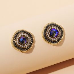 New Product Accessories Rhinestone Retro Style Earrings Ins Explosive Fashion Autumn and Winter Square Geometric Earrings