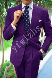 Handsome Two Buttons Groomsmen Peak Lapel Groom Tuxedos Man's Suits Wedding/Prom/Dinner Best Man Blazer(Jacket+Pants+Tie) K239