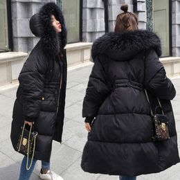 Fashion- Tunic red black gray white puffy jacket with draw string,fur hooded parka coat winter long warm bomber women down quilted electric